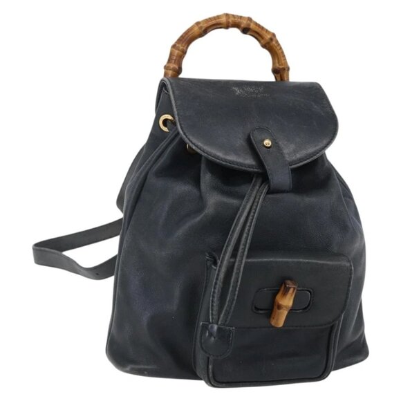 GUCCI Bamboo Backpack Leather Black Gold 003 1956 0030 Auth ka167 main image 12